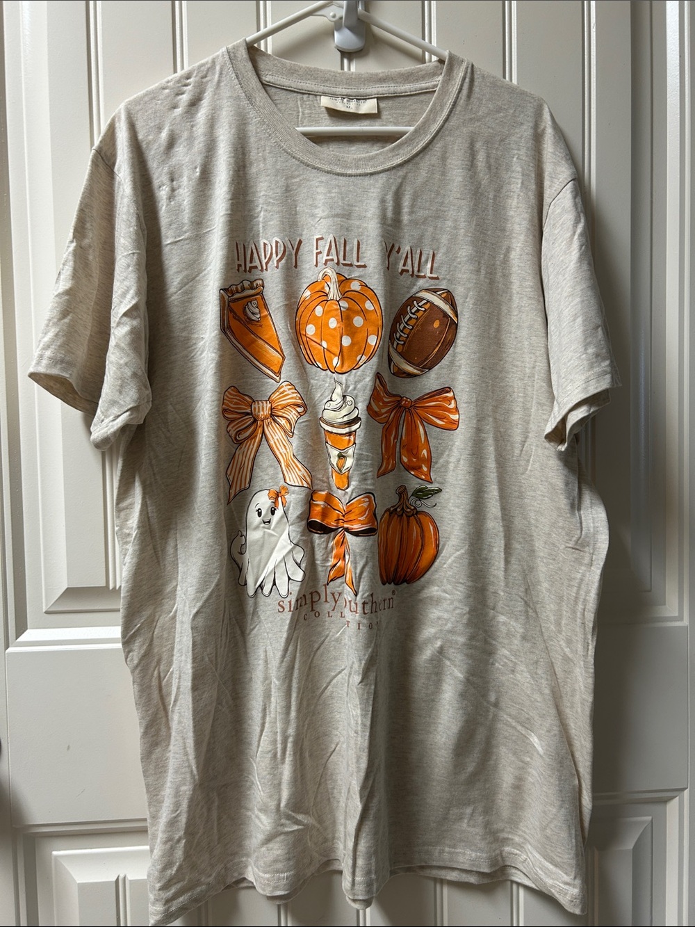 Simply Southern Beige “Happy Fall Y'all' Graphic Tee with Orange Accents